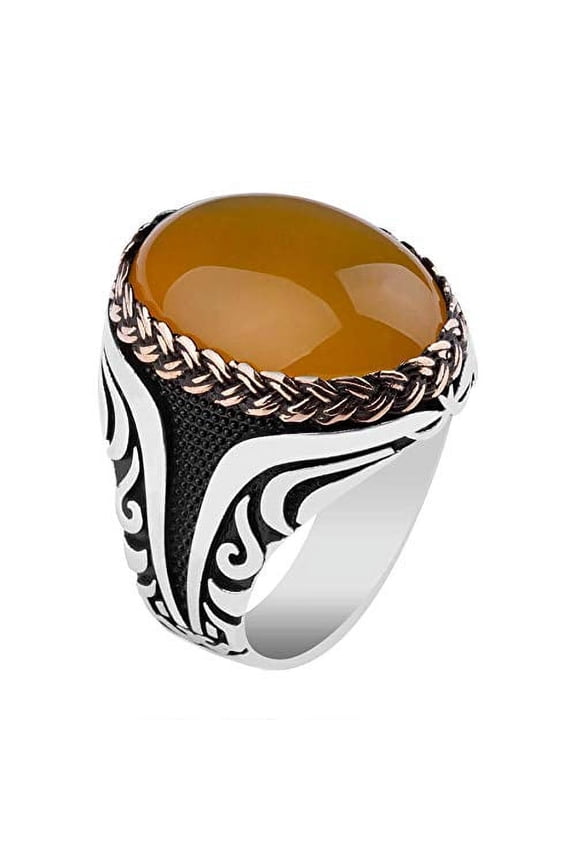 Amber Stone Ring,Silver 925k Mens Ring,Handmade Ring,Jewelry Gift For Him an Her | 8