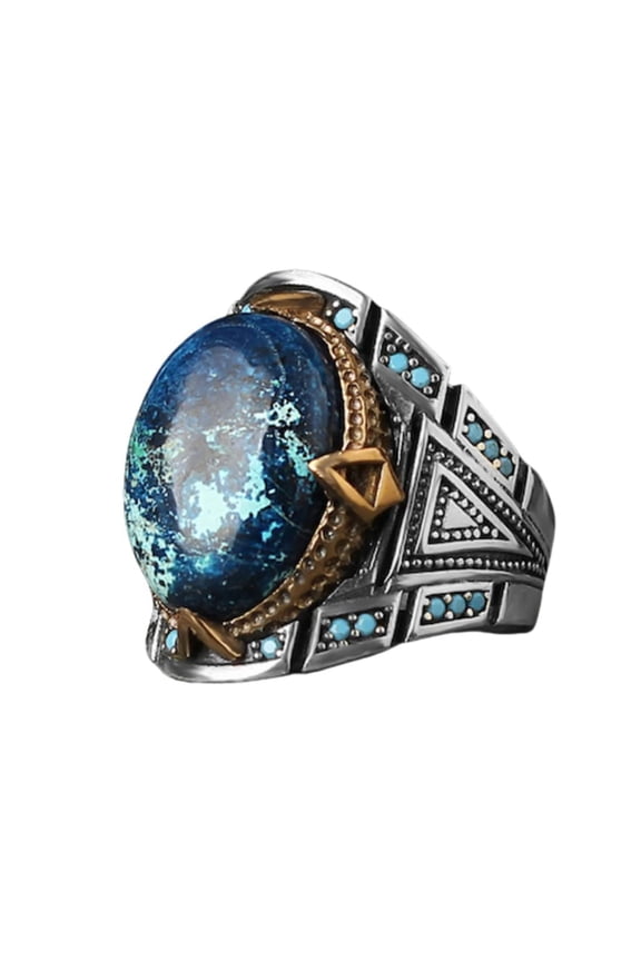 Azurite Stone Silver Man Ring-925k Silver Mens Ring-Handmade Mens Ring-Silver Rings for Men and Women-Natural Azurite Stone Ring | 5.5