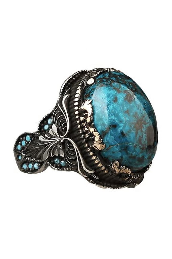 Azurite Stone Silver Ring-925k Silver Handmade Ring-Handmade-Silver Rings for Men and Women-Natural Azurite Stone Ring | 14