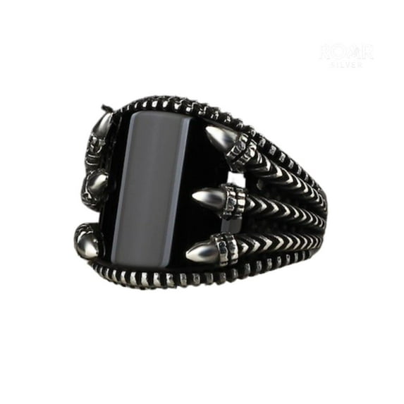 Roarsilver Claw Model Silver Ring-Handmade Mens Ring-Onyx Stone Ring-Signet Ring Mens-Jewelry Gift For Mens-Silver rings for Men- Men Onyx Wedding Ring | 13