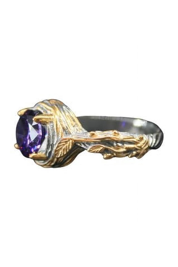 Elf Elegance: 925 Sterling Silver Ring with Amethyst Gemstone and Gold Plating | 12.5