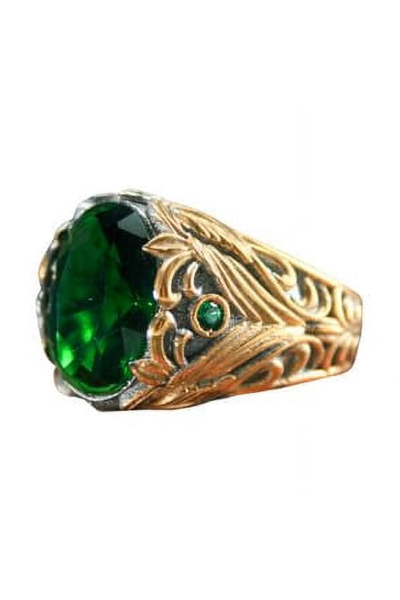 Enchanting Elf Ring in 925 Sterling Silver - Gold Plated with Green Zircon Gemstone | 11