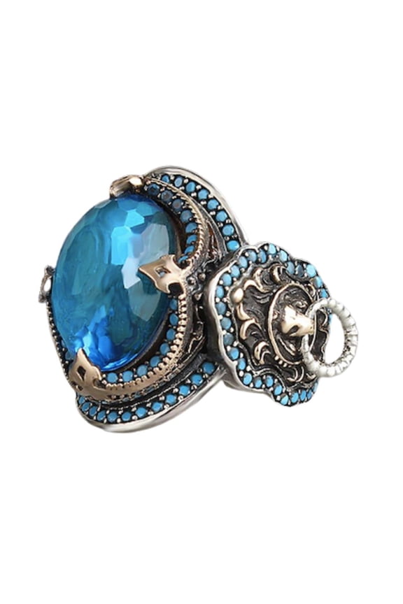 Lion Model Ring-Zircon Ring-925k Unisex Silver Jewelry-Gift for Him and Her-925k Turkish Handmade Sterling Silver Blue Ring | 5