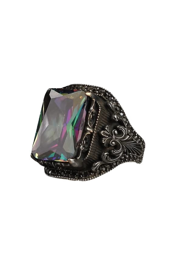 Mystic Topaz Silver Ring-Mens Handmade Ring-Men's Rings-Gift for Him and Her-925 Rings for Men-Handmade Mystic Topaz Ring-Men's Topaz Ring | 13