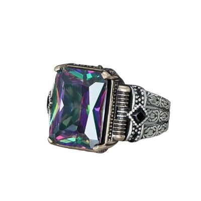Roarsilver Mystic Topaz Silver Ring-Mens Handmade Ring-Men's Rings-Gift for Him and Her-925 Rings for Men-Handmade Mystic Topaz Ring-Men's Topaz Ring | 5