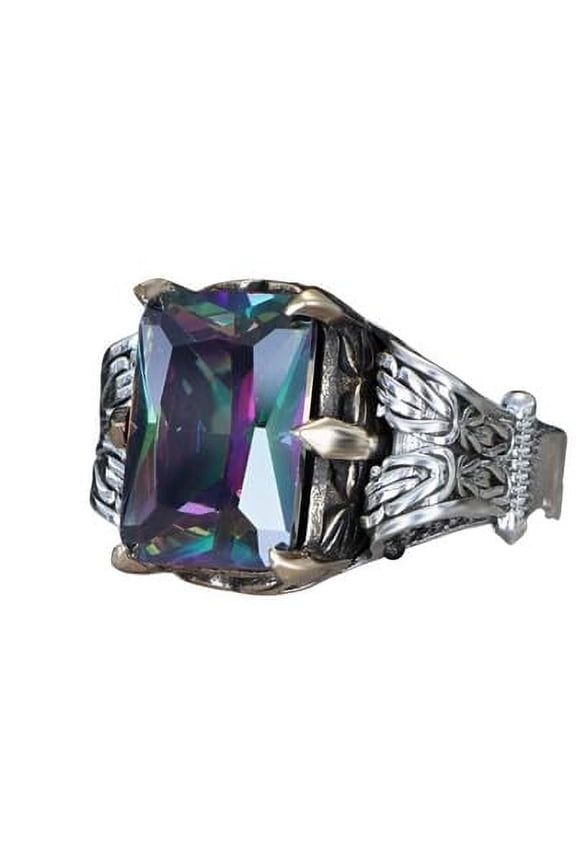Mystic Topaz Silver Ring-Mens Handmade Ring-Men's Rings-Gift for Him and Her-925 Rings for Men-Handmade Mystic Topaz Ring-Men's Topaz Ring | 7