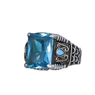 Roarsilver Natural Aquamarine Stone Silver Ring-Handmade Ring-Jewelry Gift For Him and Her-Mid Century Modern Rings | 6