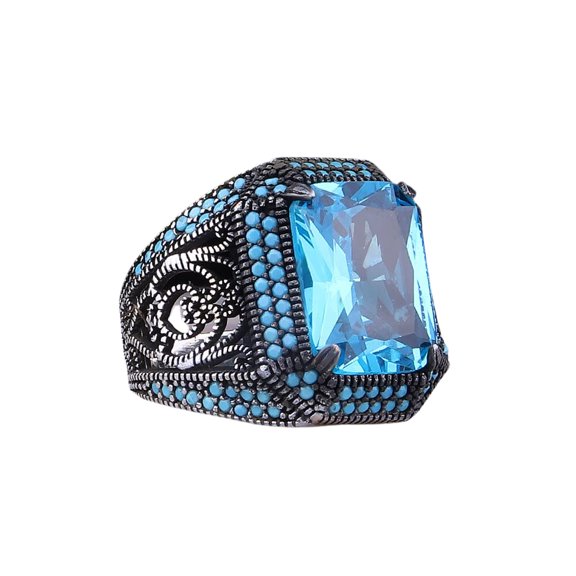 Roarsilver Natural Aquamarine Stone Silver Ring-Handmade Ring-Jewelry Gift For Him and Her-Mid Century Modern Rings | 7