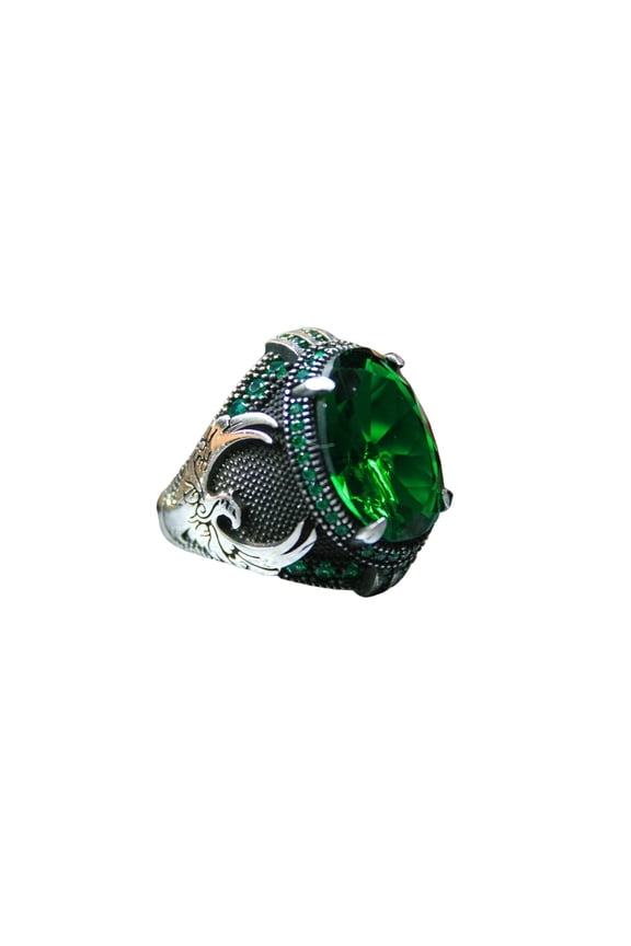 Phoenix Silver Ring-925k Silver Ring-Handmade Unisex Ring-Green Zircon Stone-Jewelry Gift For Him and Her | 10