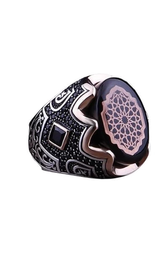 Seal of Solomon-Star of David Ring-Handmade Mens Ring-Agate Stone Ring-Signet Ring Mens-Jewelry Gift For Mens-Silver Rings for Men-Agate Wedding Ring | 11.5