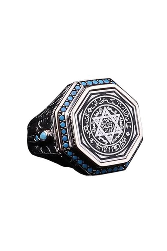 Seal of Solomon-Star of David Ring-Handmade Mens Ring-Agate Stone Ring-Signet Ring Mens-Jewelry Gift For Mens-Silver Rings for Men-Agate Wedding Ring | 12.5