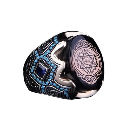 Roarsilver Seal of Solomon-Star of David Ring-Handmade Mens Ring-Agate Stone Ring-Signet Ring Mens-Jewelry Gift For Mens-Silver Rings for Men-Agate Wedding Ring | 5.5