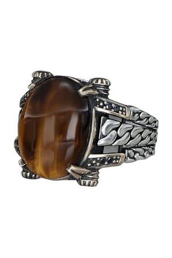 Sterling Silver Ring, Tiger Eye Stone, Handmade 925k Silver, Gift For Him and Her | 13.5