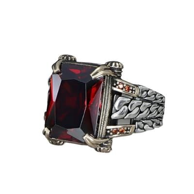 Roarsilver Zircon Ring-925k Unisex Silver Jewelry-Vintage Gemstone Ring-Gift for Him and Her-925k Turkish Handmade Sterling Silver Red Zircon Ring | 7
