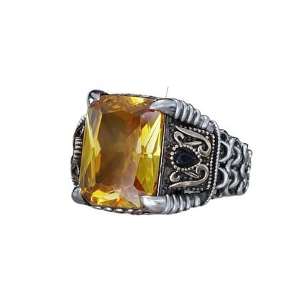 Roarsilver Zircon Ring-925k Unisex Silver Jewelry-Vintage Gemstone Ring-Gift for Him and Her-925k Turkish Handmade Sterling Silver Yellow Zircon Ring | 7