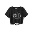 thumbnail image 1 of Roaso Women's Cut Out Crop Tops Short Sleeve Ripped Graphic T Shirt, 1 of 5