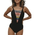 thumbnail image 1 of Roaso Women's Lace Up Deep V Sexy Monokini Swimwear Black Beachwear One Piece Swimsuit, 1 of 5