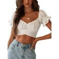 thumbnail image 1 of Roaso Women's Ruffle Short Sleeve Blouse Tie Up Back Off Shoulder Crop Top, 1 of 6