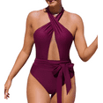 thumbnail image 1 of Roaso Women's Sexy One-piece Swimsuit Waist Cut out Halter Bathing Suit Cross Straps Swimwear, 1 of 4