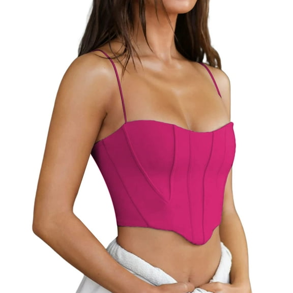 Roaso Women's Spaghetti Strap Corset Crop Top Asymmetrical Hem Cami Tops