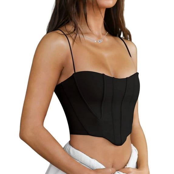 Roaso Women's Spaghetti Strap Corset Crop Top Asymmetrical Hem Cami Tops