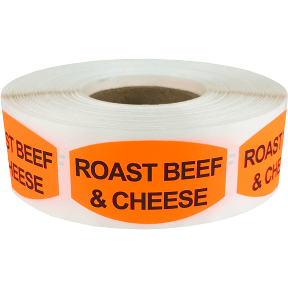 Roast Beef and Cheese Grocery Store Food Labels .75 x 1.375 Inch Oval Shape 500 Total Adhesive Stickers
