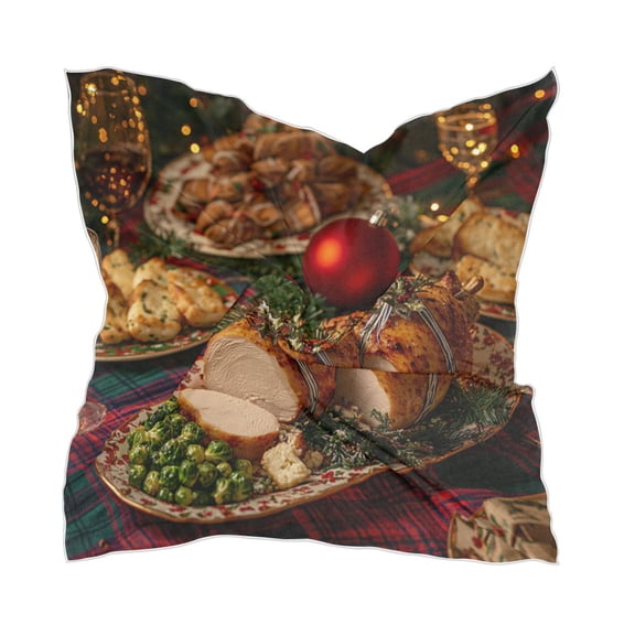 Roast Chicken Square Silk Scarf, 23.62×23.62in Polyester Simulated Silk Satin Scarf Tops for Women Head Wraps Shirt Bandana Curly Hair Tie Headband Headscarf