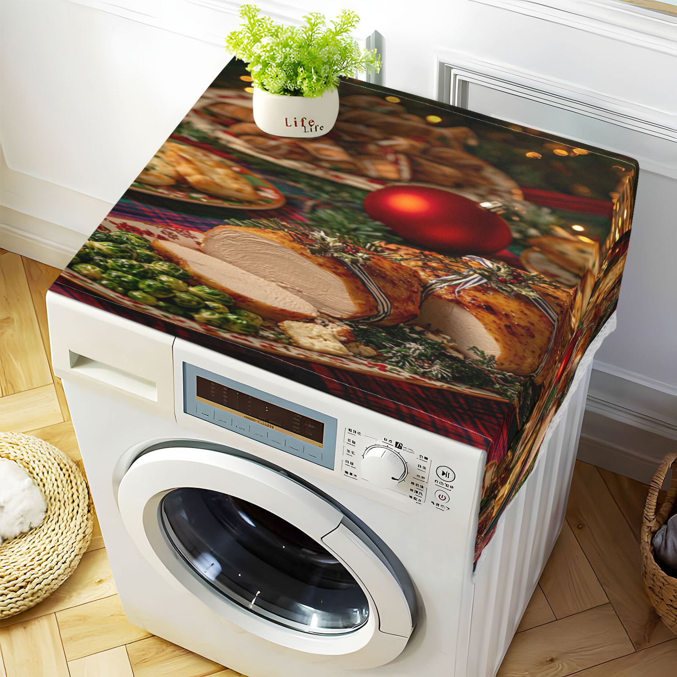 Roast ChickenWasher and Dryer Covers Dust-Proof and Oil Resistant Fridge Cover with 4 Storage Pockets Washing Machine Top Cover for Laundry Kitchen Home 51.2 x 22 In