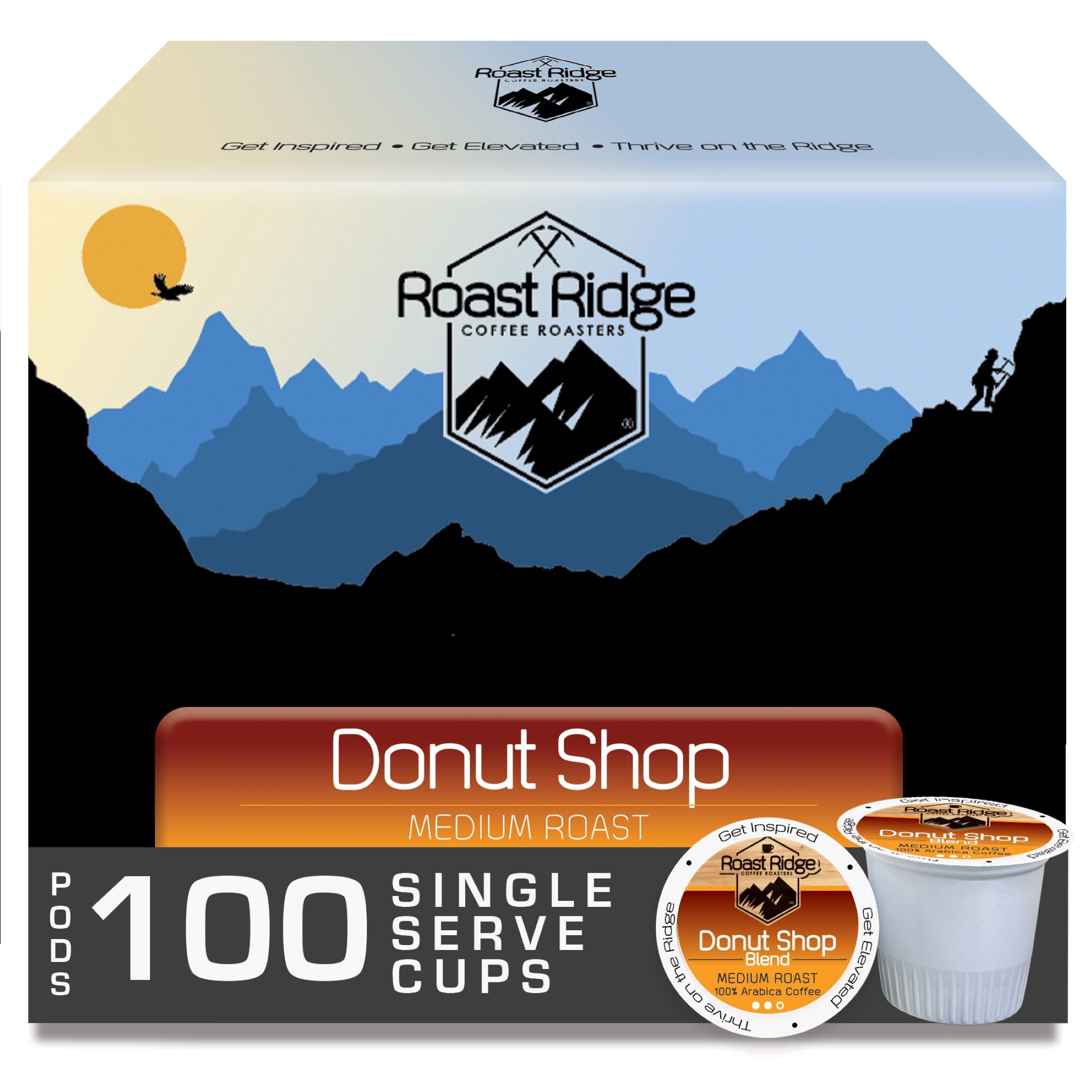 Roast Ridge Single Serve Coffee Pods for Keurig K-Cup Brewers, Donut Shop Blend, Medium Roast, 100 Ct