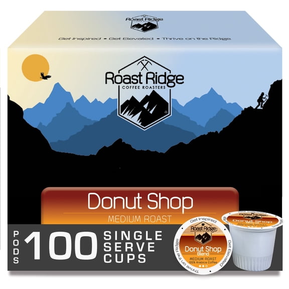 Roast Ridge Single Serve Coffee Pods for Keurig K-Cup Brewers, Donut Shop Blend, Medium Roast, 100 Ct