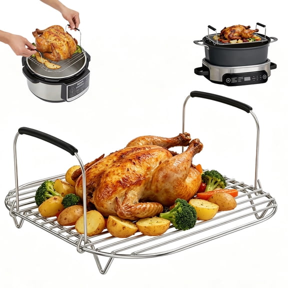 Fkszll 8.88 in Round Stainless Steel + Silicone Roasting Racks