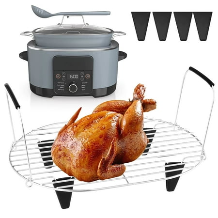 Roast and Steamer Rack,8.5 Qt Stainless Steam Rack Pressure Cooker Trivet for Ninja MC1000//MC1001/MC1010 Series Possible Cooker Accessories with Silicone Feet & Handles