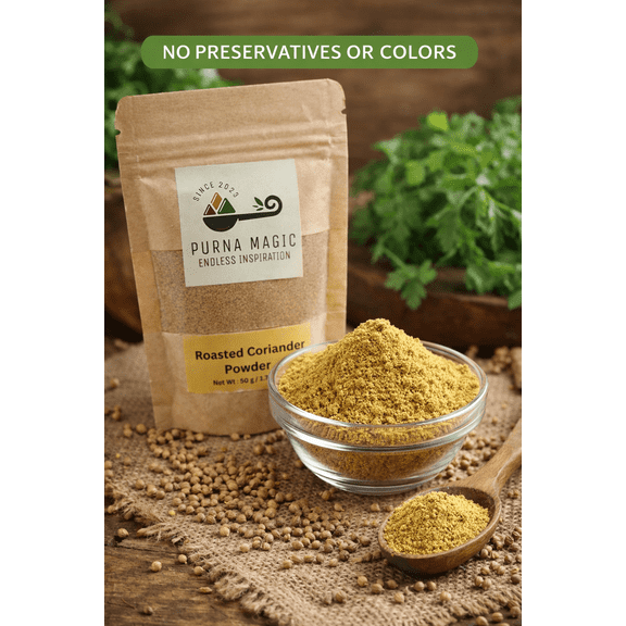Roasted Coriander Powder, 100% Natural Spice, Gluten-Free,  50g, PurnaMagic
