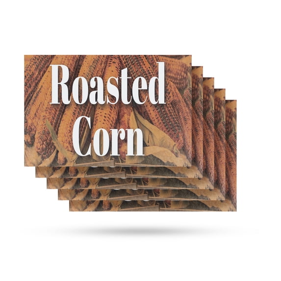 Roasted Corn Vinyl Decal 5 Pack of 12 Inch x 16 Inch Weatherproof Heavy-Duty Adhesive Backing | Freshly Made Snacks, Local Farms, Delicious Treats | Made in USA