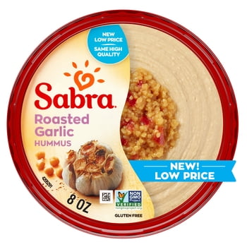 Sabra Roasted Garlic Fresh Hummus Dip, Non-GMO, Gluten Free, Vegan Hummus Spread, 8oz Tub