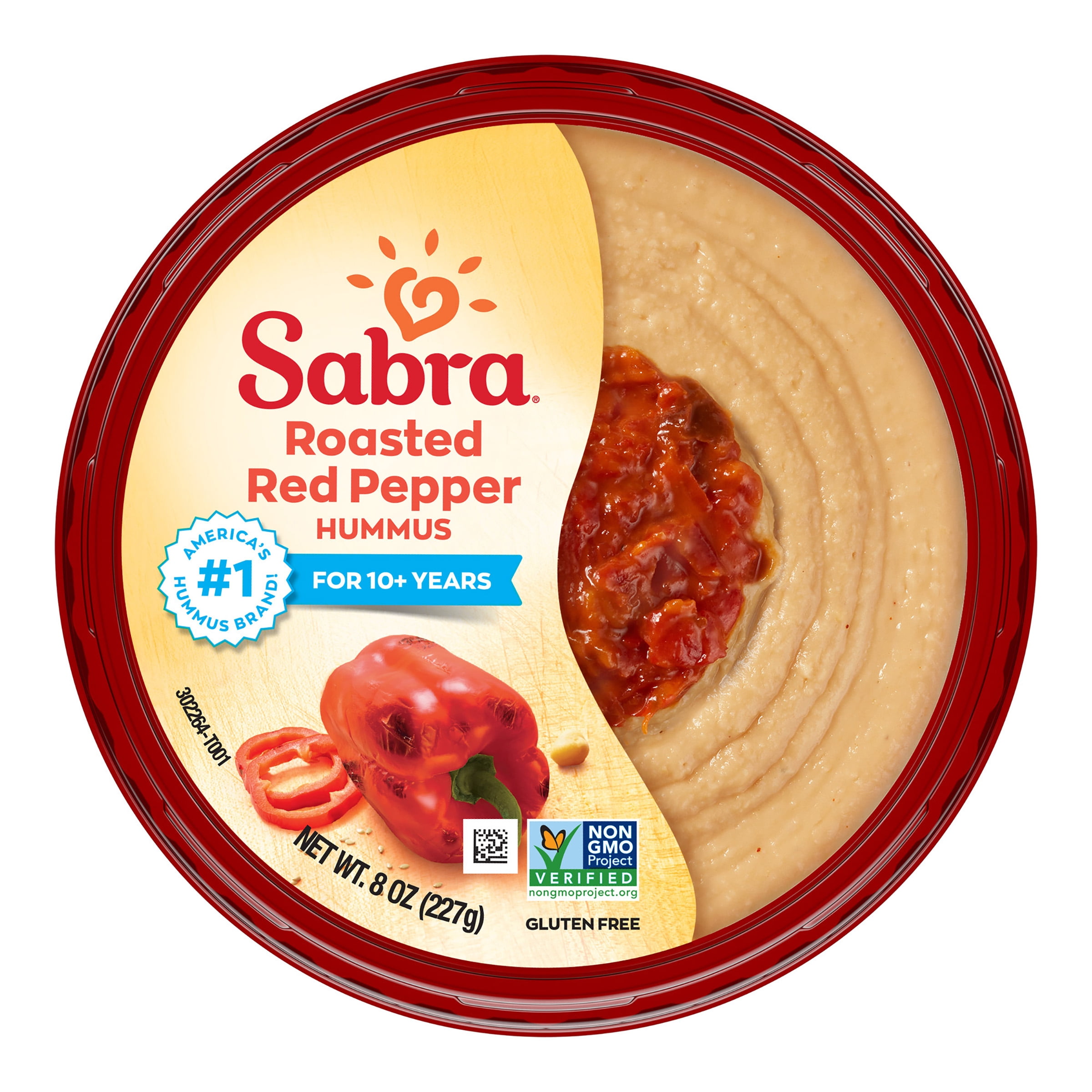 Sabra Roasted Red Pepper Fresh Hummus Dip, Non-GMO, Gluten Free, Vegan Hummus Spread, 8oz Tub