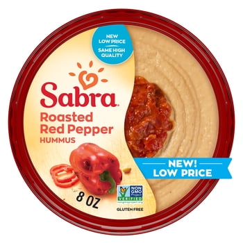 Sabra Roasted Red Pepper Fresh Hummus Dip, Non-GMO, Gluten Free, Vegan Hummus Spread, 8oz Tub