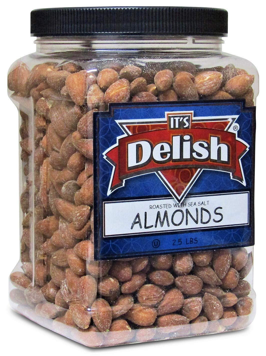 Roasted Salted Almonds by Its Delish  2.5 lbs Jumbo Reusable Container Jar  Kosher Snacking Almond Nuts with Sea Salt