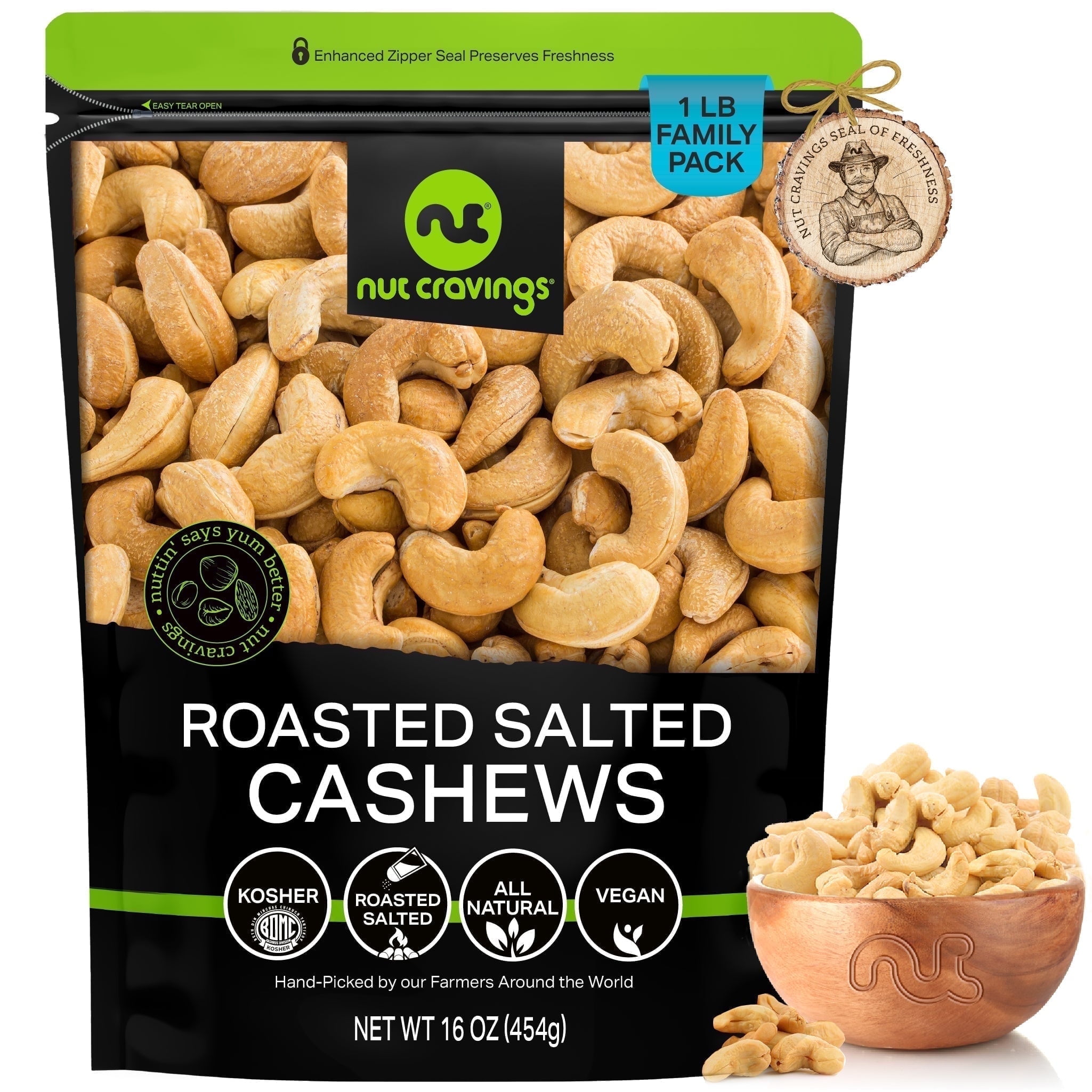 Nut Cravings Roasted Salted Cashews 16oz Whole Lightly Salted Crunchy ...