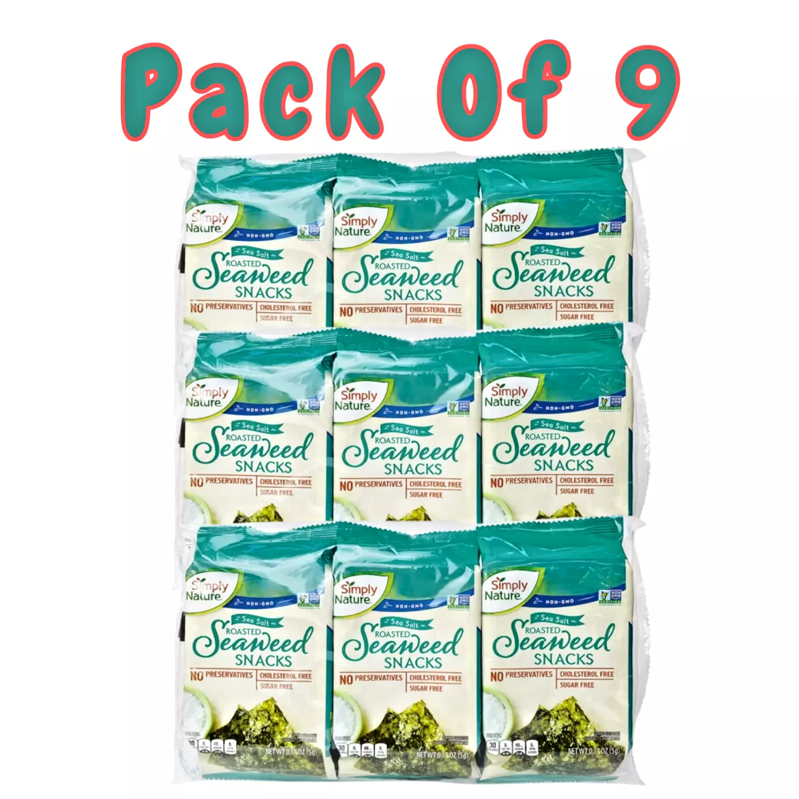 Roasted Seaweed Snacks, Sea Salt Flavor (0.17 oz / 5 g Each) Pack of 9