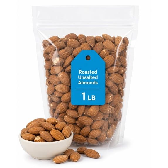 Roasted Unsalted Almonds, 1 lb Bag, Whole Crunchy Nuts for Snacking & Baking