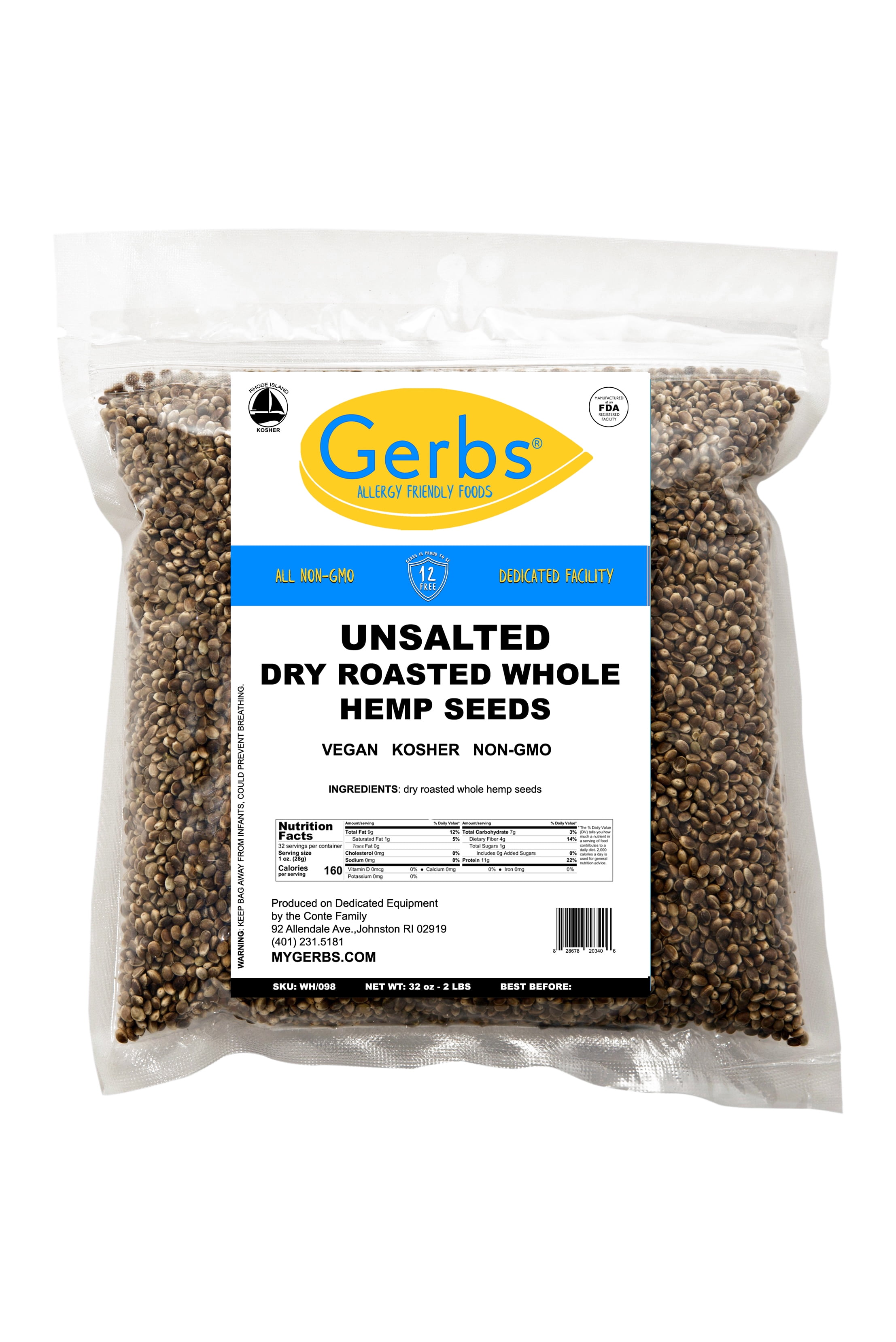 Roasted Unsalted Hemp Seeds In Shell by Gerbs 2 LBS. Top 14 Food