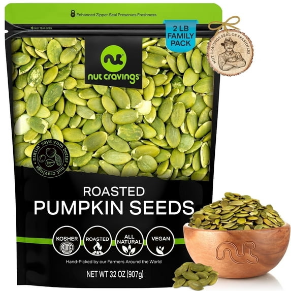 Nut Cravings Roasted & Unsalted Pumpkin Seeds, Pepitas, No Shell (32oz - 2 lbs)