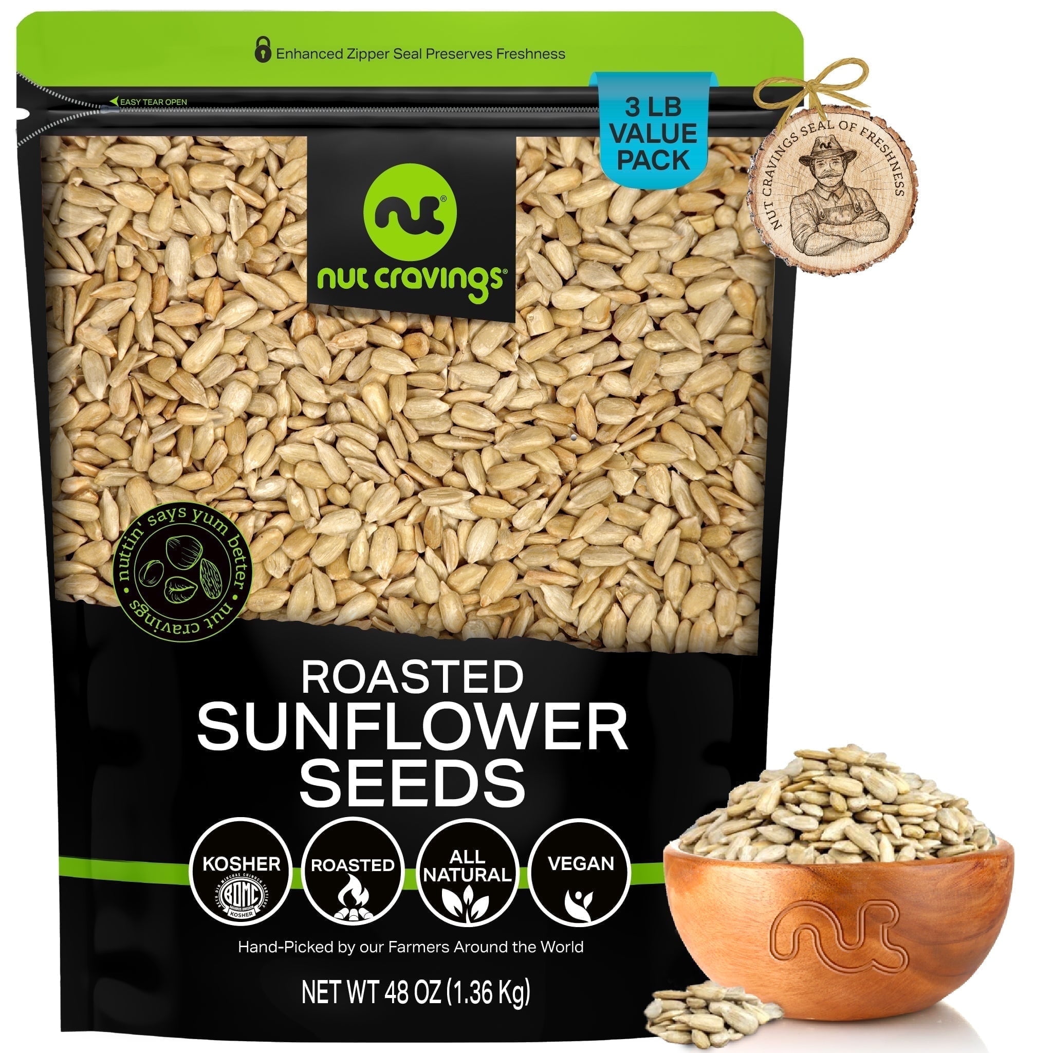 Roasted Unsalted Sunflower Seeds Kernels Edible No Shell (3 lbs) by Nut Cravings