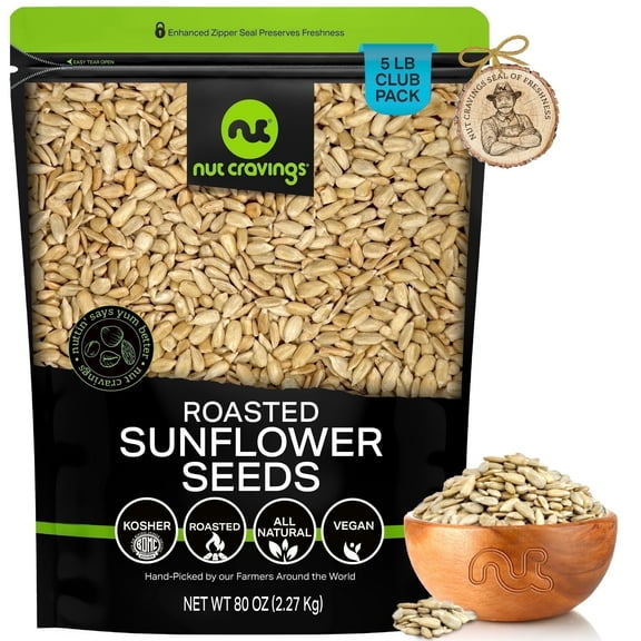 Nut Cravings Roasted Unsalted Sunflower Seeds Kernels Edible No Shell (80oz - 5 lbs)
