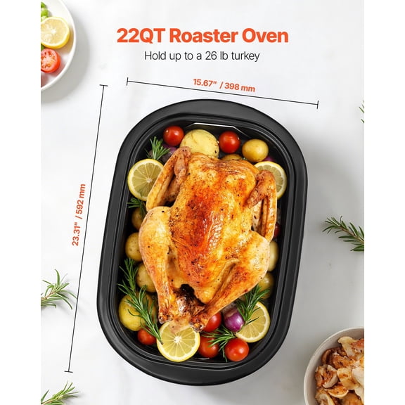 Roaster Oven,22QT Electric Roasting Pan,150-450 F Adjustable Temp Multifunctional Electric Roaster Oven with Self-Basting Lid,Defrost&Warm Function for Holiday Meal,Fits 26lb Turkey