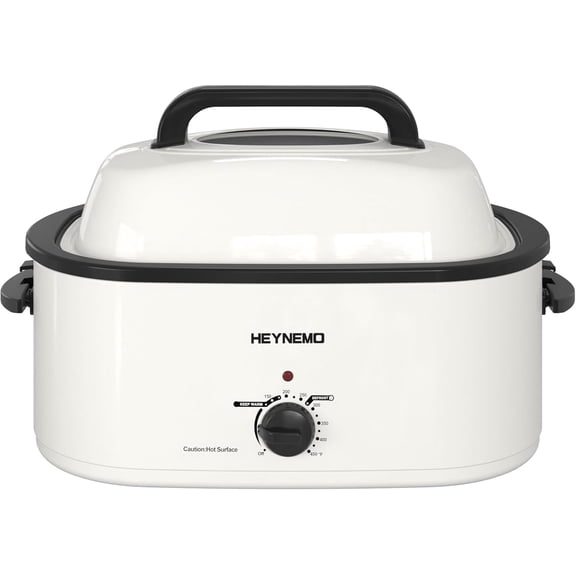 Roaster Oven, Electric Roaster Oven 26 Quart with Viewing & Self-Basting Lid, Turkey Roaster with Defrost & Warm Function, Large Electric Roaster Pan with Removable Pan & Rack, Stainless Steel, White
