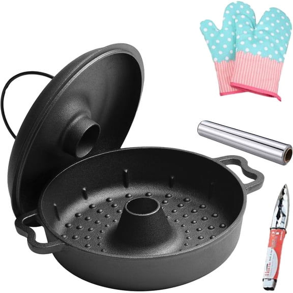Roaster Pan with Lid Iron Sweet Potato Roaster with Clip Gloves and Lid Cooking Pot for Home Kitchen Sweet Potato Corn BBQ Vegetables Meals