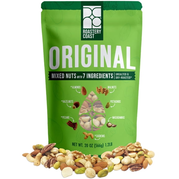 Roastery Coast Original Mixed Nuts | 7 Tree Nut Mix | Almonds, Cashews, Hazelnuts, Pecans, Macadamias, Pistachios, Walnuts | 20 OZ