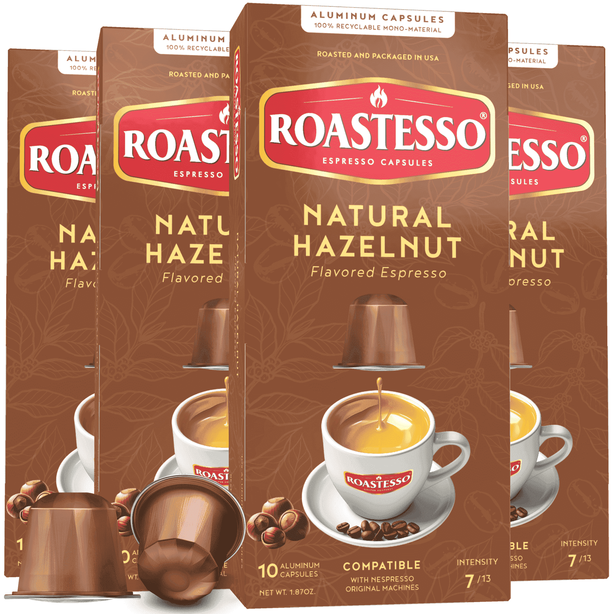 Roastesso Hazelnut Flavored Aluminum Espresso Capsules Compatible with Nespresso Original, 40 Count